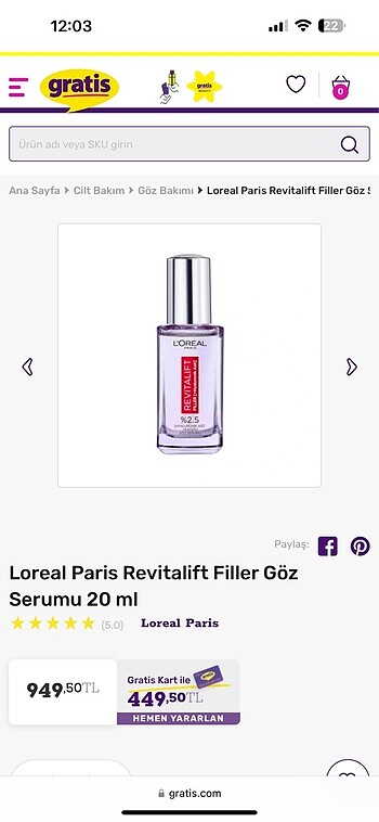 Beden L?oreal Paris Revitalift Filler Göz Serumu 20 ml,ürün orjinaldır