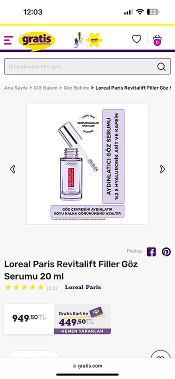 Beden Renk L?oreal Paris Revitalift Filler Göz Serumu 20 ml,ürün orjinaldır