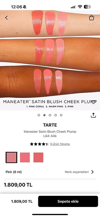 Tarte Maneater Satin Blush Cheek Plump Likit Allık,Pink Rengi,ür - Görsel 7
