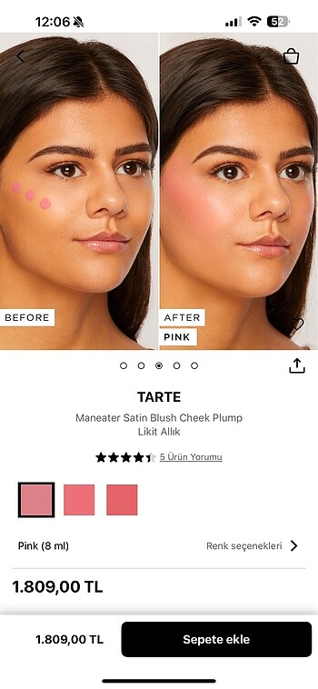 Tarte Maneater Satin Blush Cheek Plump Likit Allık,Pink Rengi,ür - Görsel 8