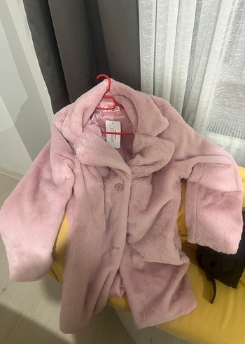 Pembe Midi Peluş Kadın Kaban