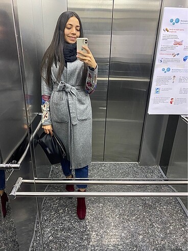 Diğer Gri Kuşaklı Kaşe Kaban