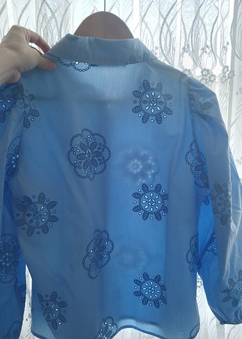 Mavi Nakışlı Bohem Kadın Gömlek - Görsel 5
