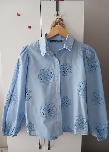 Mavi Nakışlı Bohem Kadın Gömlek - Görsel 2