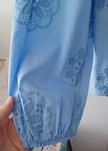 Mavi Nakışlı Bohem Kadın Gömlek - Görsel 3
