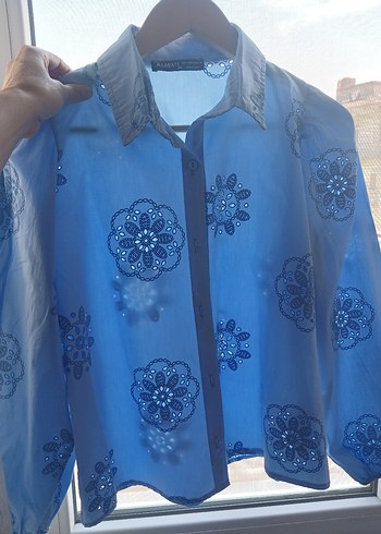 Mavi Nakışlı Bohem Kadın Gömlek - Görsel 6