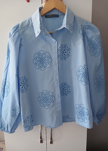 Mavi Nakışlı Bohem Kadın Gömlek - Görsel 8