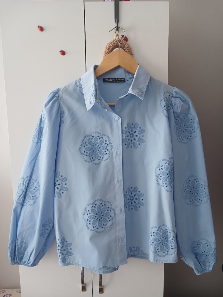 Mavi Nakışlı Bohem Kadın Gömlek - Görsel 2