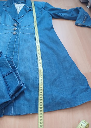 Düğmeli Mavi Kadın Denim Ceket - Görsel 14