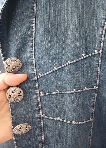 Düğmeli Mavi Kadın Denim Ceket - Görsel 17