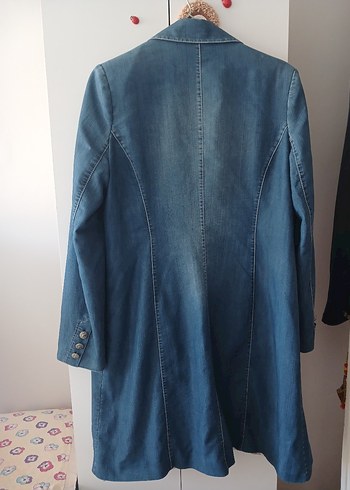 Düğmeli Mavi Kadın Denim Ceket - Görsel 4