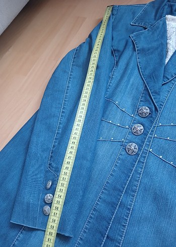 Düğmeli Mavi Kadın Denim Ceket - Görsel 19