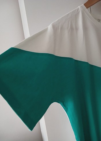 Turkuaz Bisiklet Yaka Kısa Kollu Salaş Tişört - Görsel 3