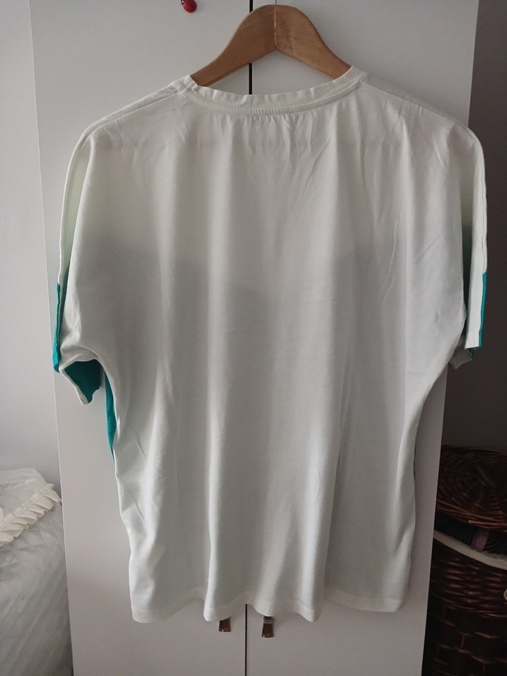 Turkuaz Bisiklet Yaka Kısa Kollu Salaş Tişört - Görsel 5