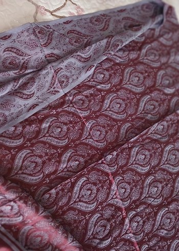 Bordo Kadın Bohem Drapeli İpek Şal - Görsel 7