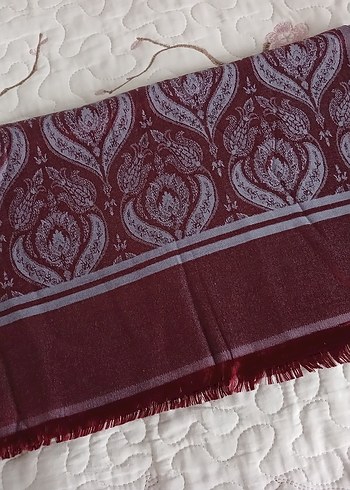 Bordo Kadın Bohem Drapeli İpek Şal - Görsel 5