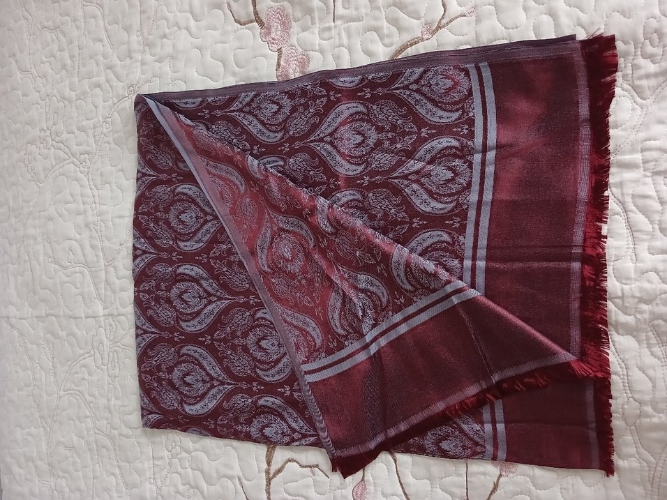 Bordo Kadın Bohem Drapeli İpek Şal - Görsel 4