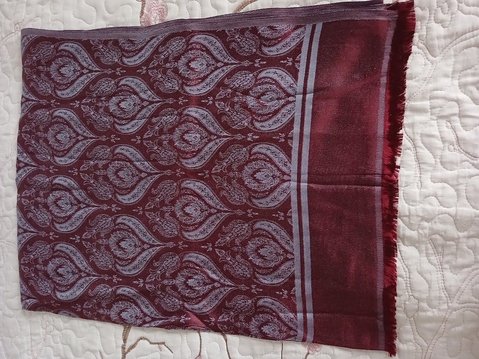 Bordo Kadın Bohem Drapeli İpek Şal - Görsel 3