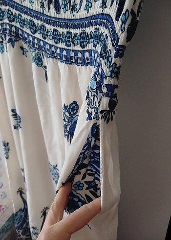 Mavi Bohem V Yaka Uzun Elbise - Görsel 8