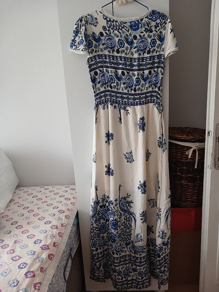 Mavi Bohem V Yaka Uzun Elbise - Görsel 5