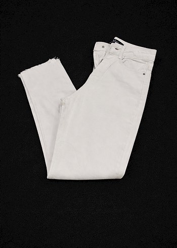 Beyaz Midi Boy Düz Kesim Kadın Kot Pantolon - Görsel 2