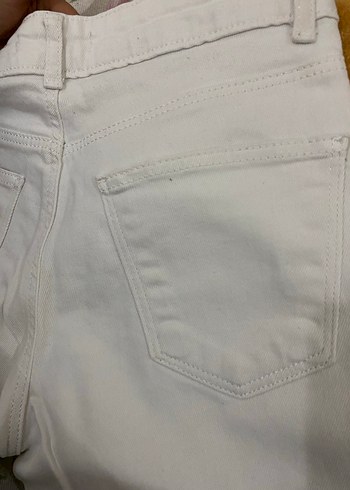 Beyaz Midi Boy Düz Kesim Kadın Kot Pantolon - Görsel 5