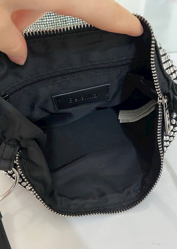Zımbalı taşlı siyah omuz çantası - Görsel 5