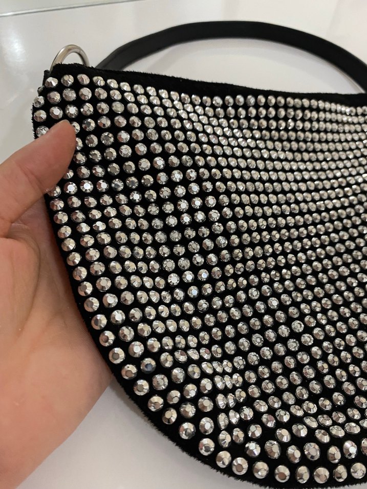 Zımbalı taşlı siyah omuz çantası - Görsel 3