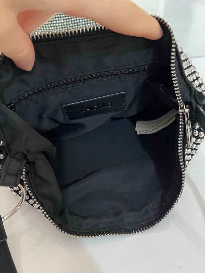 Zımbalı taşlı siyah omuz çantası - Görsel 5