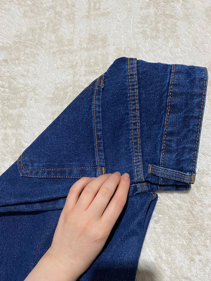 Kadın Lacivert Bol Kesim Midi Kot Pantolon - Görsel 4