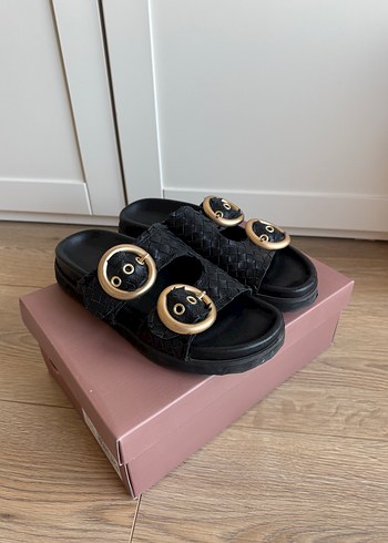 Tokalı Siyah Yılan Desenli Platform Terlik - Görsel 3