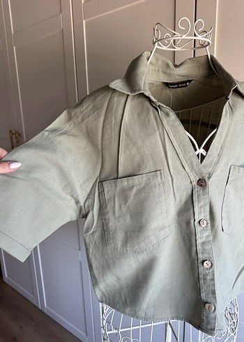 Defacto Düğmeli Kısa Kollu Keten Gömlek - Görsel 4