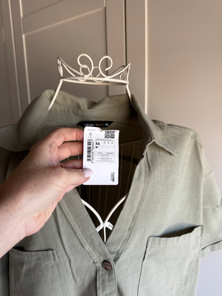 Defacto Düğmeli Kısa Kollu Keten Gömlek - Görsel 3