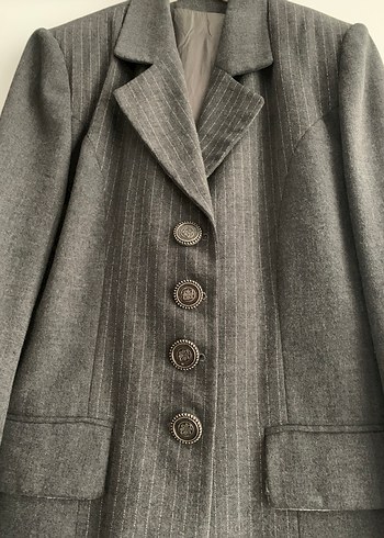 Gri Düğmeli Kadın Keten Blazer Ceket - Görsel 2