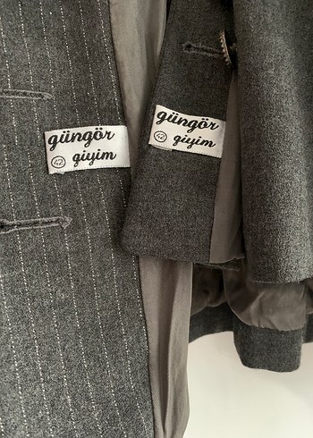 Gri Düğmeli Kadın Keten Blazer Ceket - Görsel 7