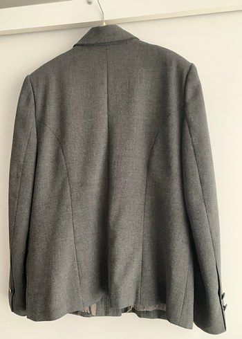 Gri Düğmeli Kadın Keten Blazer Ceket - Görsel 3