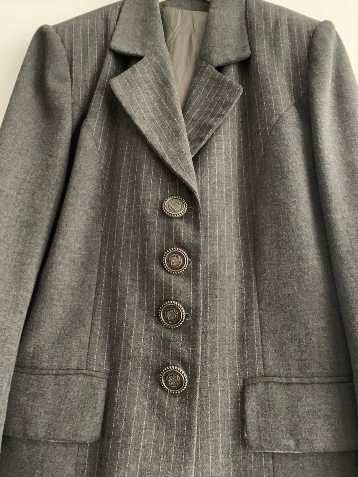 Gri Düğmeli Kadın Keten Blazer Ceket - Görsel 2