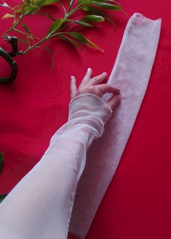 Beyaz Transparan Uzun Kadın Eldiveni - Görsel 2