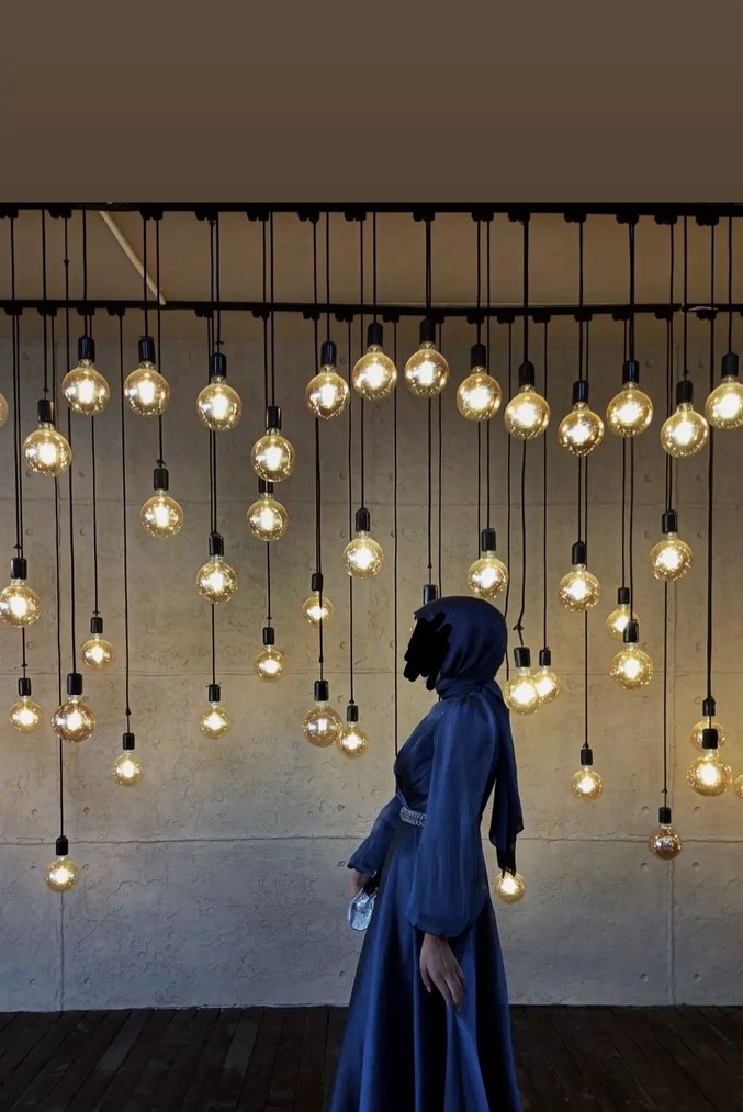 Mavi Tesettür Abiye Elbise - Görsel 3