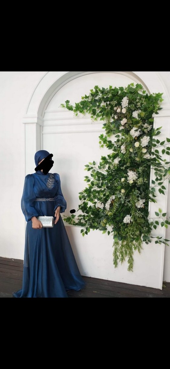 Mavi Tesettür Abiye Elbise - Görsel 2