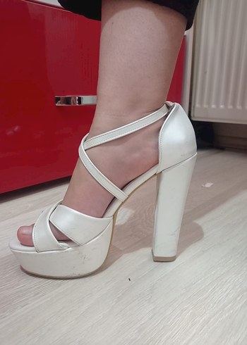 Beyaz Platform Topuklu Kadın Abiye Ayakkabı - Görsel 4