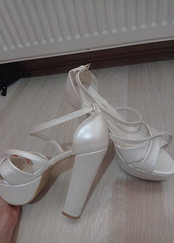 Beyaz Platform Topuklu Kadın Abiye Ayakkabı - Görsel 3