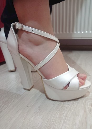 Beyaz Platform Topuklu Kadın Abiye Ayakkabı - Görsel 6