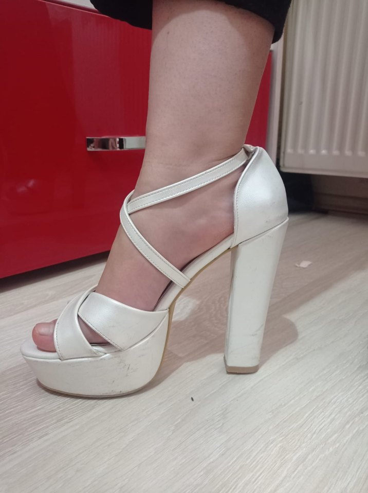 Beyaz Platform Topuklu Kadın Abiye Ayakkabı - Görsel 4