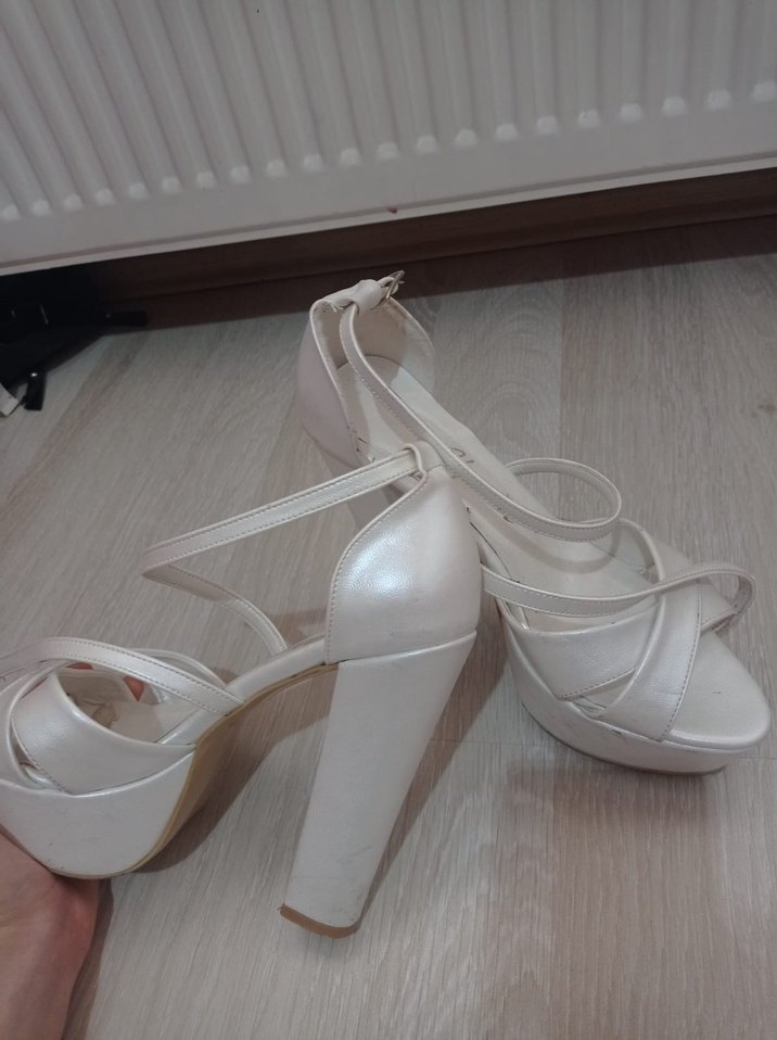 Beyaz Platform Topuklu Kadın Abiye Ayakkabı - Görsel 3