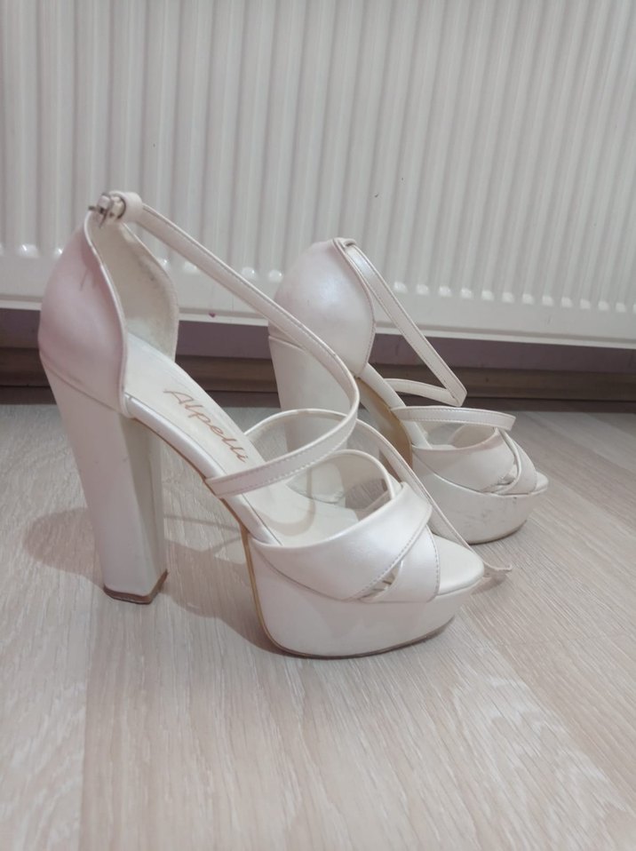 Beyaz Platform Topuklu Kadın Abiye Ayakkabı - Görsel 2