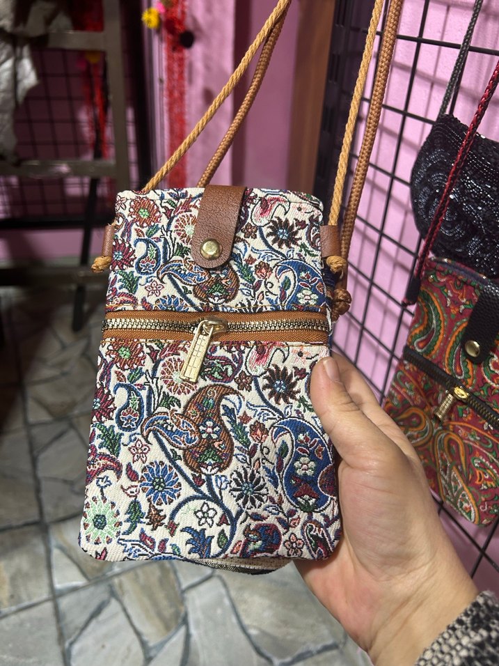 Renkli Bohem Desenli Fermuarlı Kadın Çanta - Görsel 4