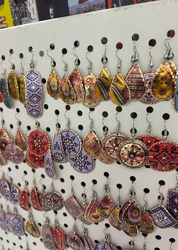 Renkli Desenli Bakır küpe - Görsel 2