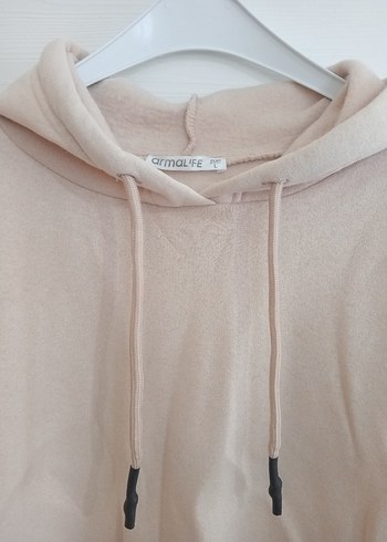 Bej Kapüşonlu Salaş Sweatshirt - Görsel 2