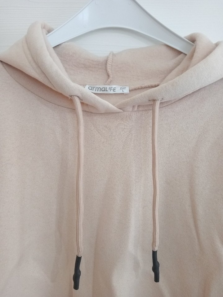 Bej Kapüşonlu Salaş Sweatshirt - Görsel 2